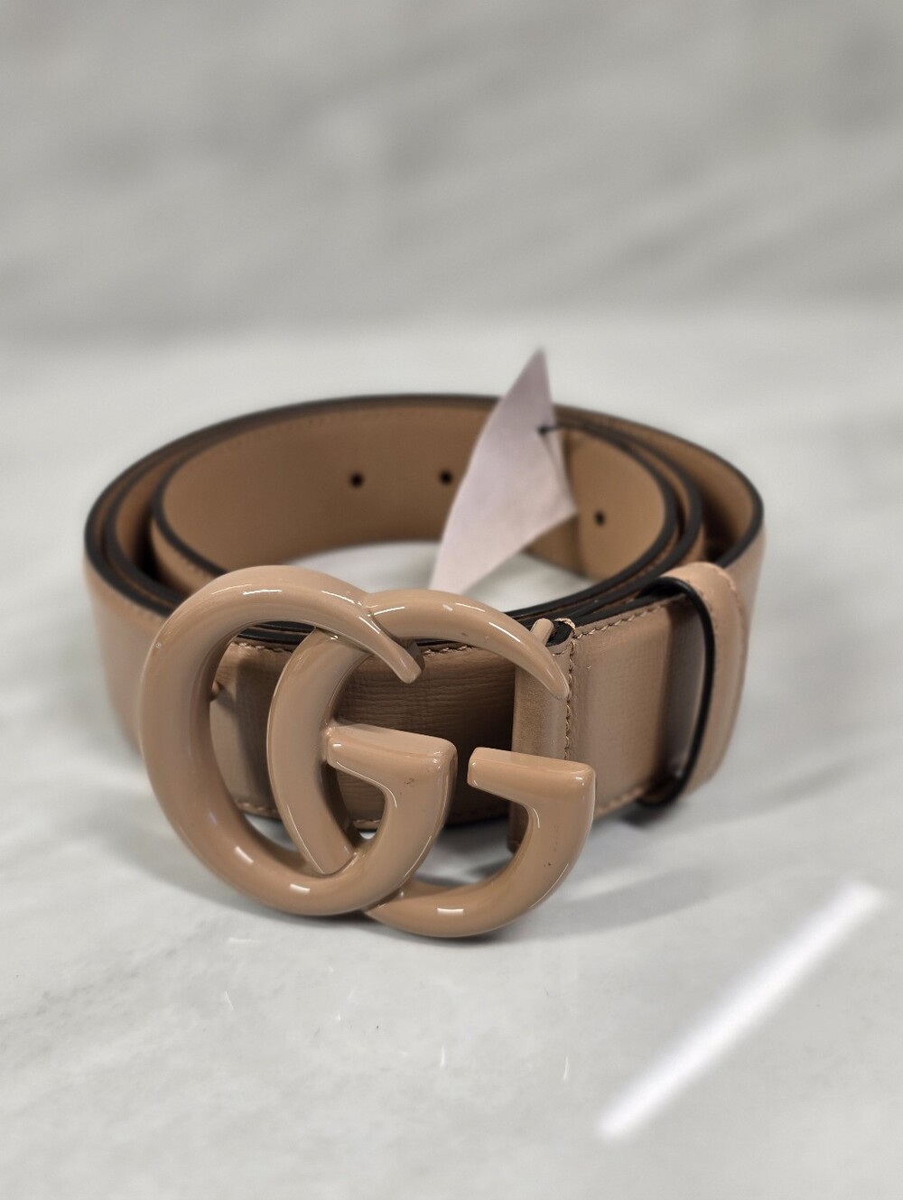 Gucci Beige Leather Belt with Embossed Logo